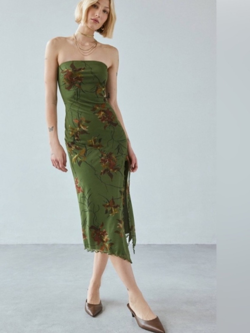 Urban Outfitters Samara Mesh Strapless Midi Dress